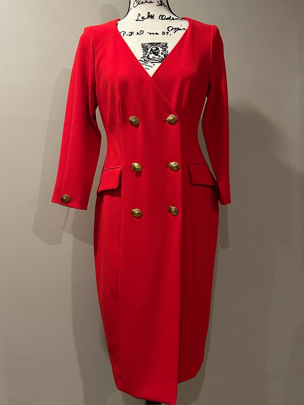 Donna Karan Cady Crepe V-Neck 3/4 Sleeve Jacket Dress